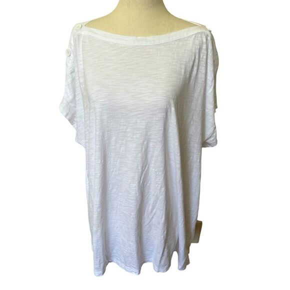 Talbots 3X Stretchy Cotton Modal Short Sleeve Knit Top Buttons on Shoulders - Picture 1 of 6